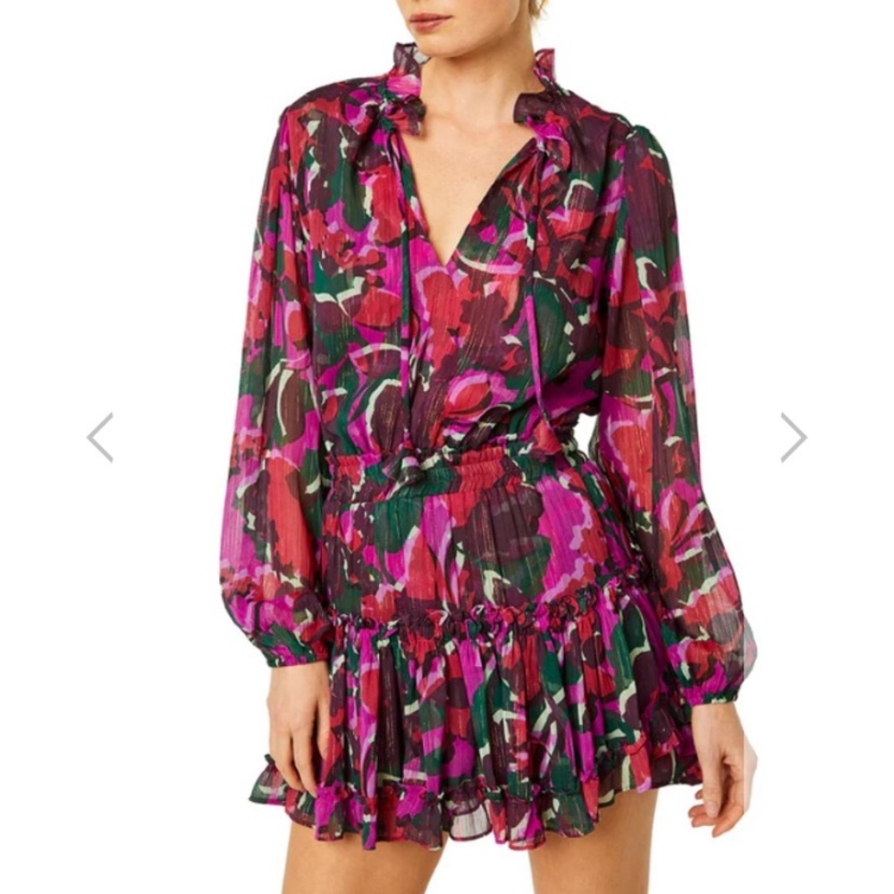 Misa Los Angeles Pink, Magenta & Green Floral Mini Dress